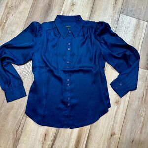 Ann Taylor Sapphire Blue Collared Long Sleeve Shirt Size Small Petite